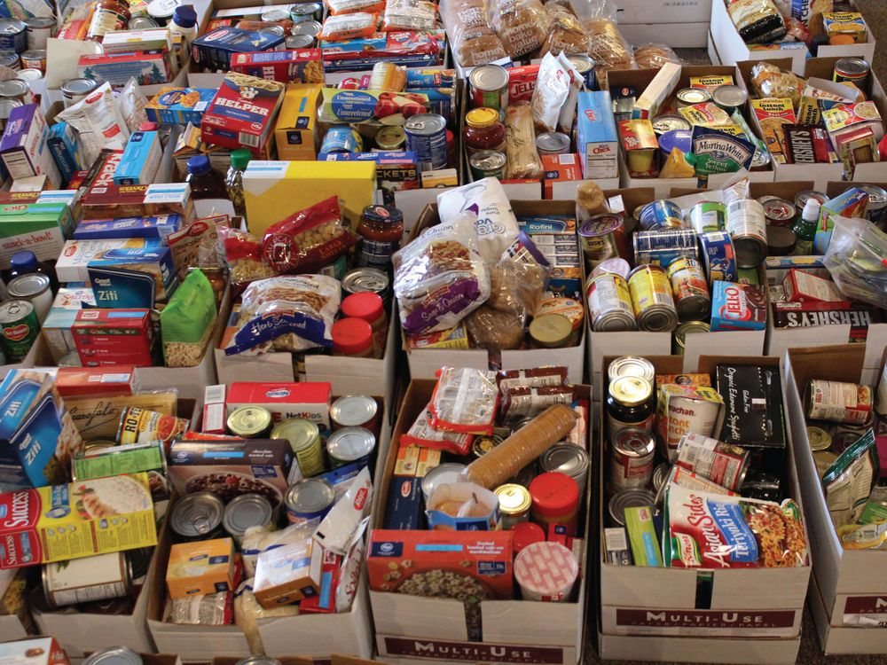 Boxes of donated food at the pantry.