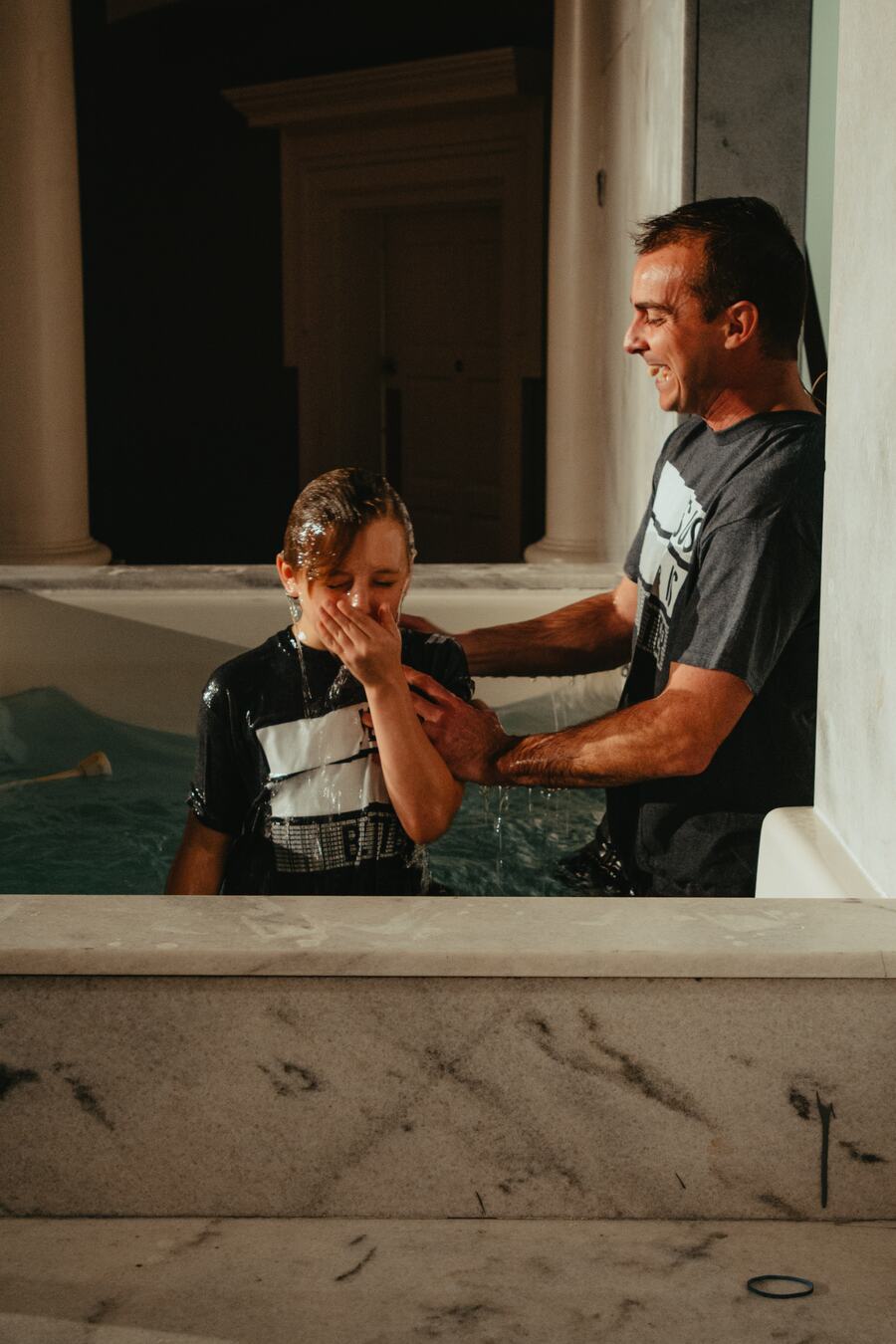 A baptism in the baptistry.
