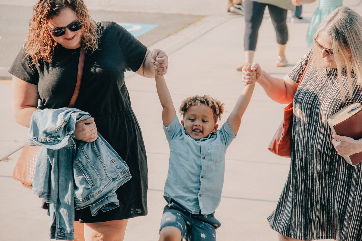 A family walking in together.