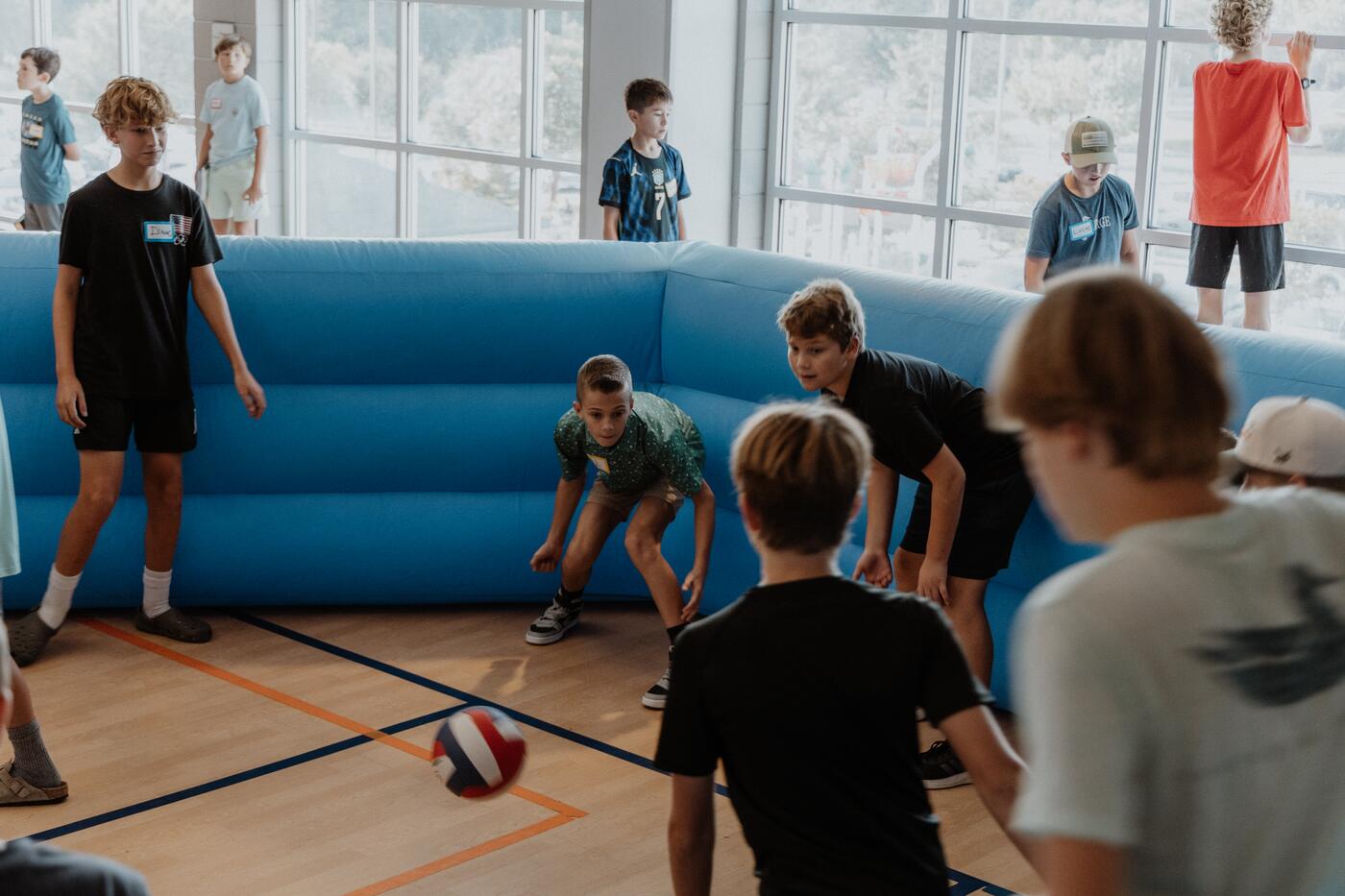 A game on the inflatable in the gym.