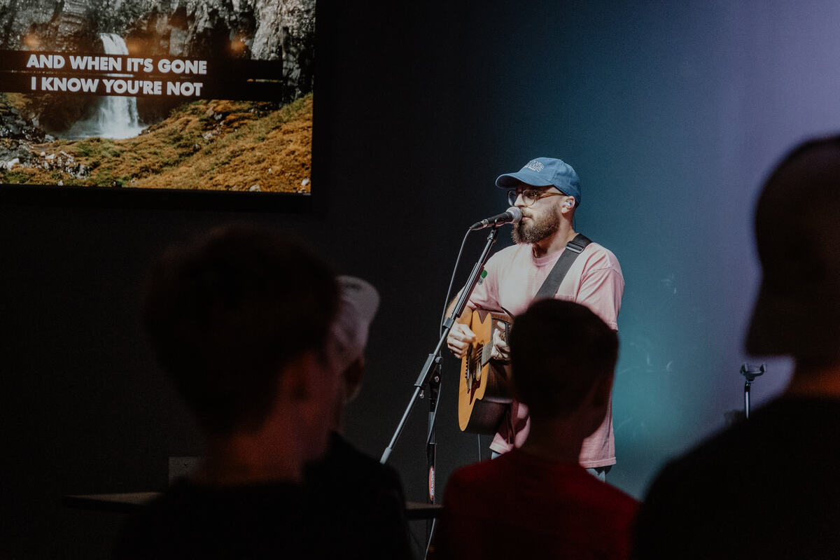 Leading worship for the students.