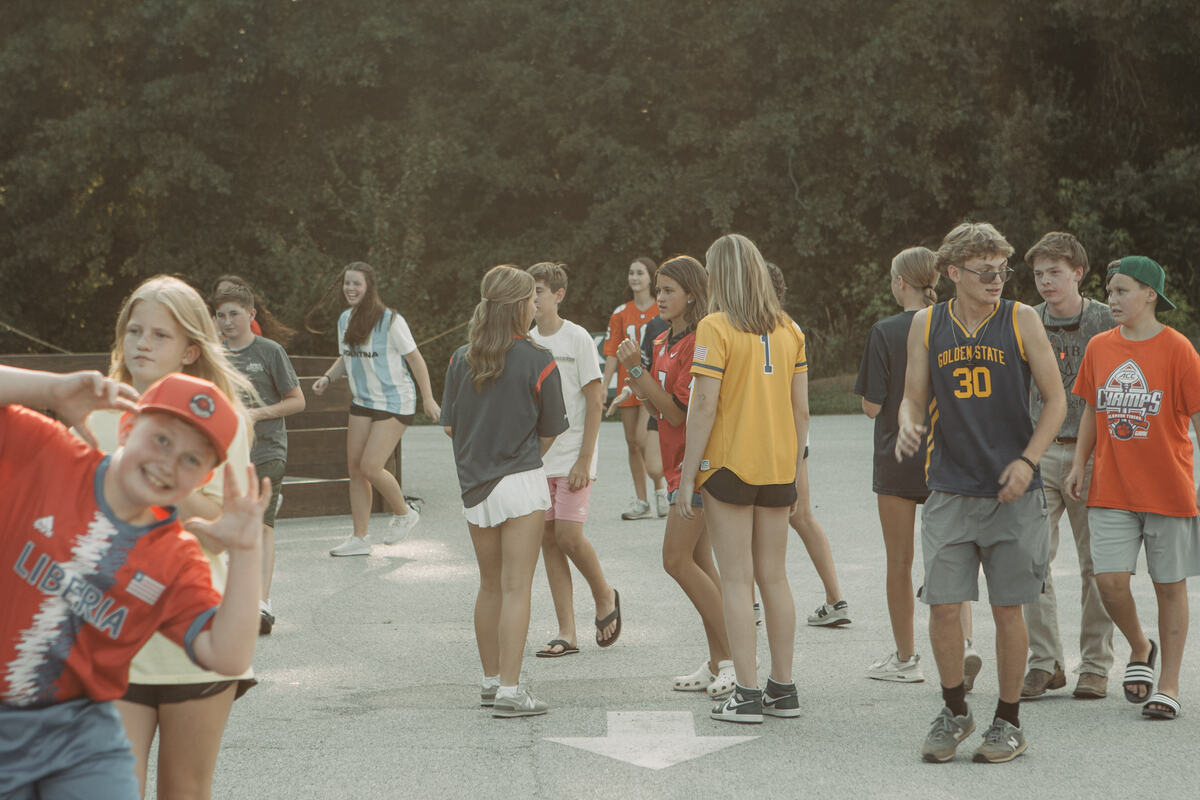 Students walking together outside.