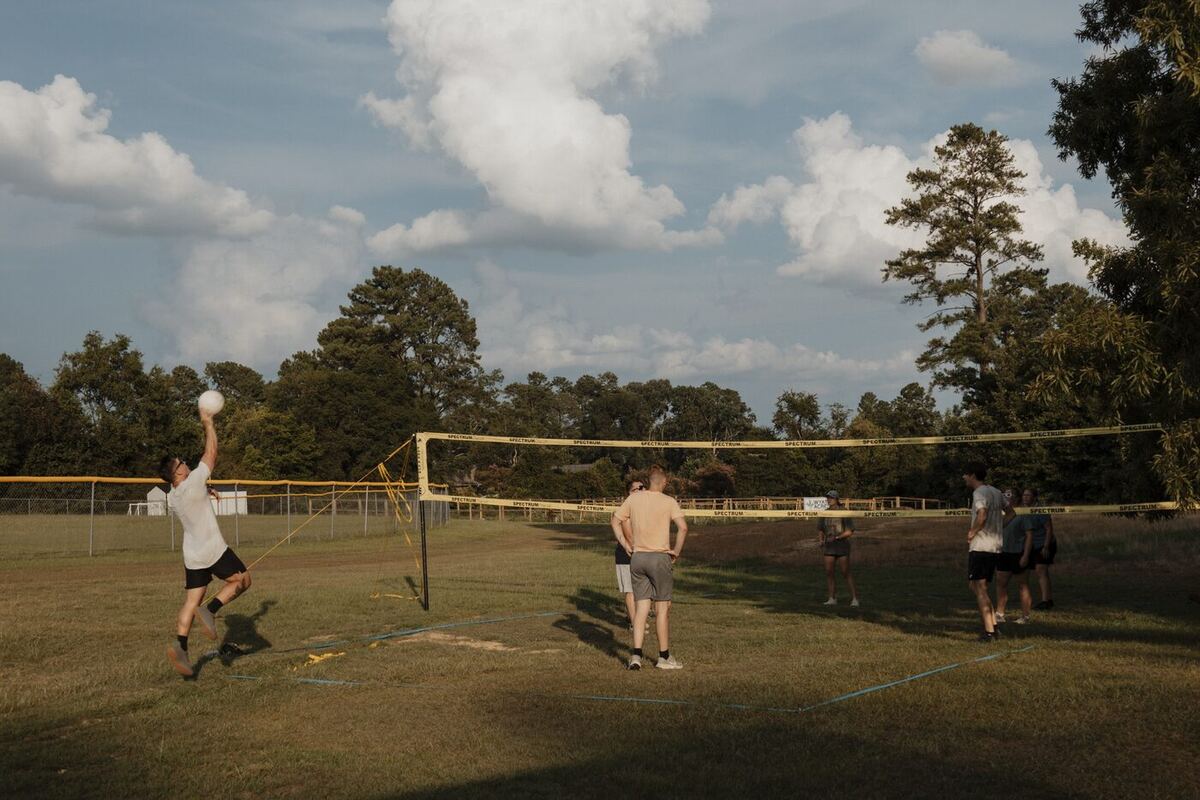 An outdoor volleyball game.